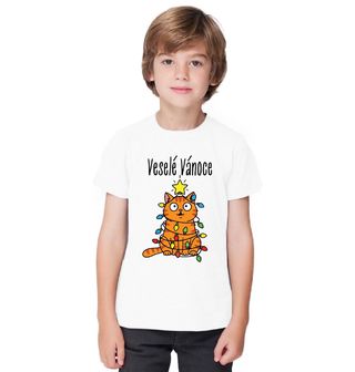 Obrázek 1 produktu Dětské tričko Kočka ve Světýlkách Veselé Vánoce