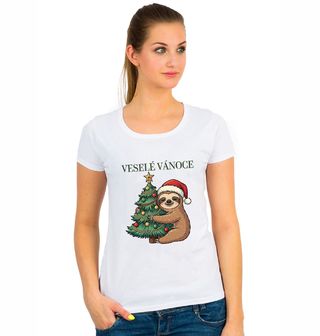 Obrázek 1 produktu Dámské tričko Vánoční Lenochod u Stromečku Veselé Vánoce