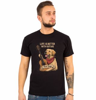Obrázek 1 produktu Pánské tričko Labrador s Kytarou Life is better with guitars and dogs