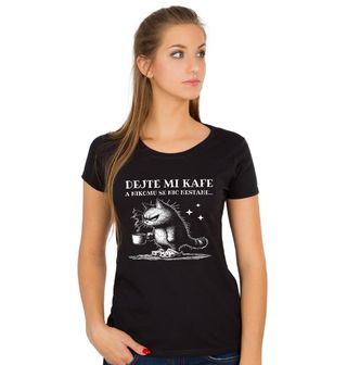 Obrázek 1 produktu Dámské tričko Ospalá Kočka Dejte mi kafe a nikomu se nic nestane...
