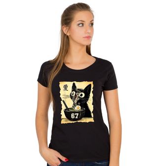 Obrázek 1 produktu Dámské tričko Kočka a Miska Ramenu 67 Six Seven