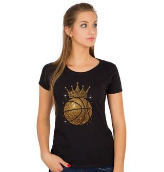 Obrázek 1 produktu Dámské tričko Třpytivě Zlatý Basketbalový Míč s Korunou