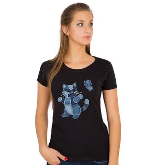 Obrázek 1 produktu Dámské tričko Džínová Kočka a Motýl