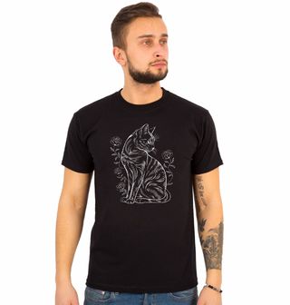 Obrázek 1 produktu Pánské tričko Kočka mezi Květinami Line Art