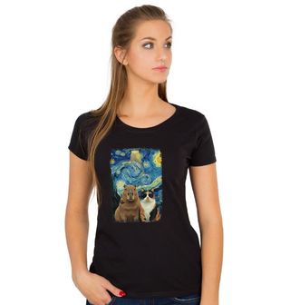 Obrázek 1 produktu Dámské tričko Kapybara a Kočka ve Hvězdné Noci