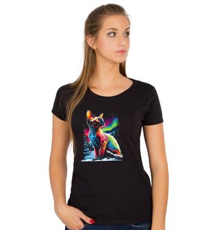 Obrázek 1 produktu Dámské tričko Bezsrstá Kočka Sphynx pod Polární Září