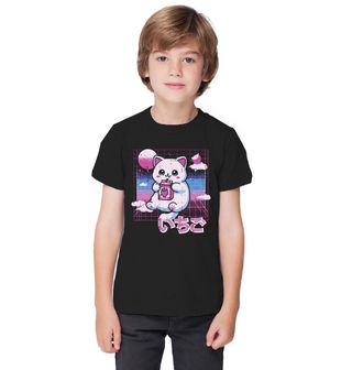 Obrázek 1 produktu Dětské tričko Kočka a Jahodové Mléko Vaporwave 80s