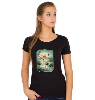 Obrázek 1 produktu Dámské tričko Jeřáb Mandžuský při Západu Slunce Ukiyo-e Art