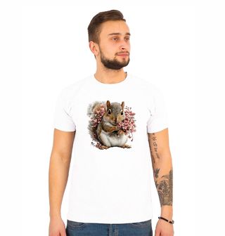 Obrázek 1 produktu Pánské tričko Roztomilá Veverka s Květinami