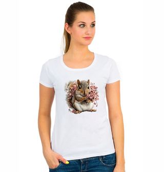 Obrázek 1 produktu Dámské tričko Roztomilá Veverka s Květinami