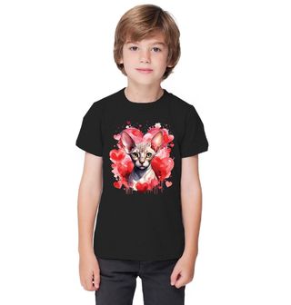 Obrázek 1 produktu Dětské tričko Bezsrstá Kočka Sphynx mezi Srdci