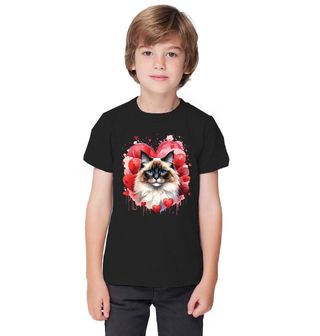 Obrázek 1 produktu Dětské tričko Kočka Ragdoll mezi Srdci