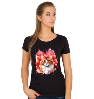 Obrázek 1 produktu Dámské tričko Oranžová Kočka mezi Srdci