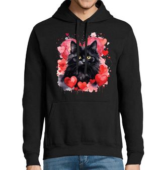 Obrázek 1 produktu Pánská mikina Černá Dlouhosrstá Kočka mezi Srdci