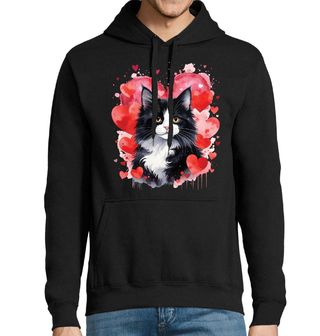 Obrázek 1 produktu Pánská mikina Černobílá Kočka Tuxedo mezi Srdci