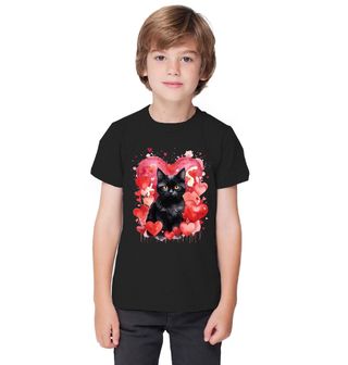 Obrázek 1 produktu Dětské tričko Černá Bombajská Kočka mezi Srdci