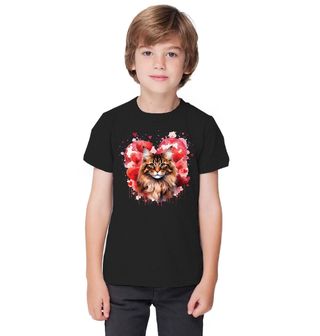 Obrázek 1 produktu Dětské tričko Hnědá Mainská mývalí Kočka mezi Srdci