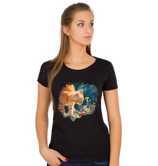 Obrázek 1 produktu Dámské tričko Oranžová Kočka mezi Květinami