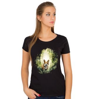 Obrázek 1 produktu Dámské tričko Zvědavý Corgi v Lese