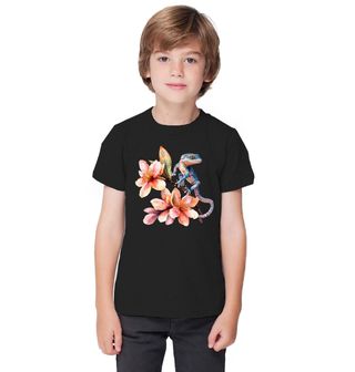 Obrázek 1 produktu Dětské tričko Modrý Gekon mezi Květinami