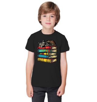 Obrázek 1 produktu Dětské tričko Spící Kočka na Hromadě Knih