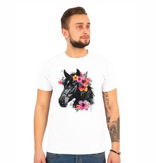 Obrázek 1 produktu Pánské tričko Černý Kůň s Tropickými Květinami