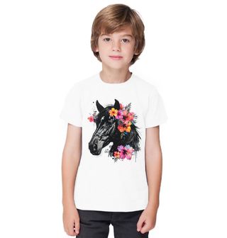 Obrázek 1 produktu Dětské tričko Černý Kůň s Tropickými Květinami