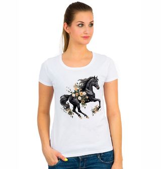 Obrázek 1 produktu Dámské tričko Černý kůň v Objetí Růží