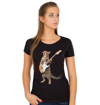 Obrázek 1 produktu Dámské tričko Mourovatá Kočka s Elektrickou Kytarou