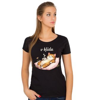Obrázek 1 produktu Dámské tričko Chillující Kočka s Kávou V klidu