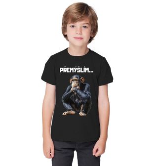 Obrázek 1 produktu Dětské tričko Zamyšlený Šimpanz Přemýšlím…