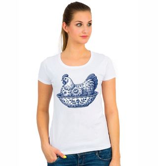 Obrázek 1 produktu Dámské tričko Porcelánová Slepice v Misce Folk
