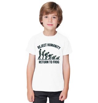Obrázek 1 produktu Dětské tričko Evoluce Žáby Odmítni lidství, vrať se k žábě