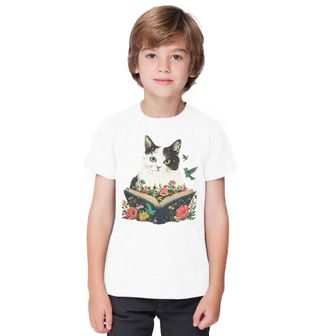 Obrázek 1 produktu Dětské tričko Kouzelná Kočka s Knihou a Ptáčky