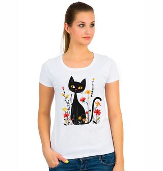 Obrázek 1 produktu Dámské tričko Elegantní Kočka v Květinách