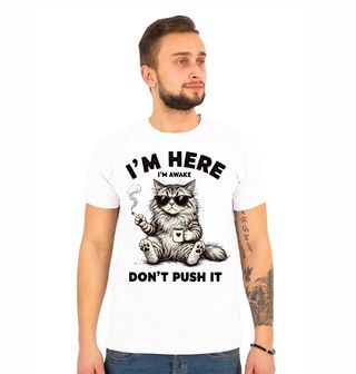 Obrázek 1 produktu Pánské tričko Kočka: Jsem vzhůru, tak na mě netlač