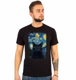 Obrázek 1 produktu Pánské tričko Kočka s Brýlemi ve Hvězdné Noci