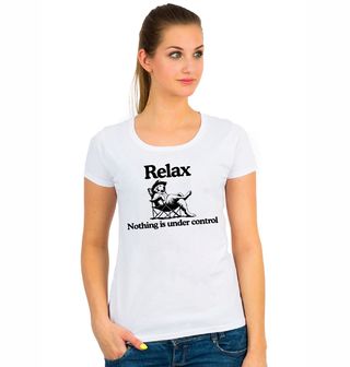 Obrázek 1 produktu Dámské tričko Relaxující Zlatý Retrívr v Křesle