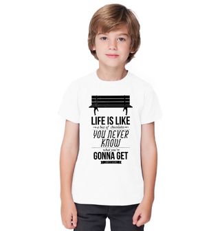 Obrázek 1 produktu Dětské tričko „Život je jako bonboniéra, nikdy nevíš co ochutnáš.“ Forrest Gump (Velikost: 5-6)