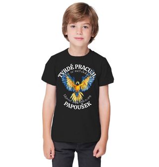 Obrázek 1 produktu Dětské tričko Tvrdě pracuji, aby se měl dobře můj Papoušek Ara modrožlutý