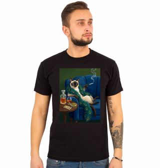 Obrázek 1 produktu Pánské tričko Elegantní Siamská kočka s Pavím Peřím