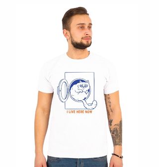 Obrázek 1 produktu Pánské tričko Kočka v Pračce I Live Here Now