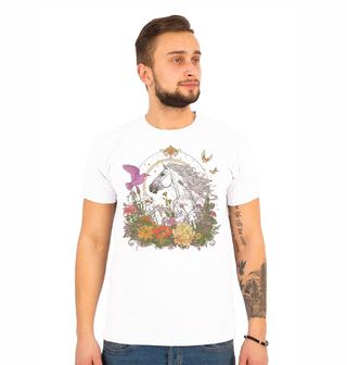 Obrázek 1 produktu Pánské tričko Bílý Kůň mezi Květinami a Ptáčky