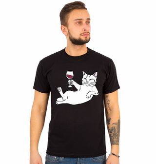 Obrázek 1 produktu Pánské tričko Bílá Kočka Se Sklenicí Vína