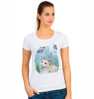 Obrázek 1 produktu Dámské tričko  Kočka a motýli