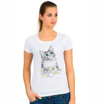 Obrázek 1 produktu Dámské tričko Kočička na jarních rostlinách
