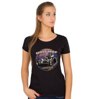 Obrázek 1 produktu Dámské tričko Frankensteinův Speed Shop, Kde Monstrum Řádí na Silnici!