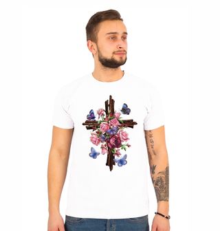 Obrázek 1 produktu Pánské tričko Dřevěný kříž, motýli a růže
