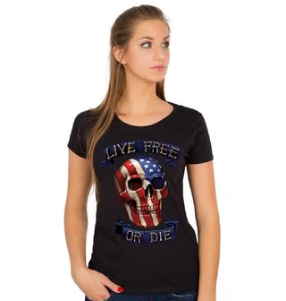 Obrázek 1 produktu Dámské tričko Americká Lebka Žij svobodně nebo zemři