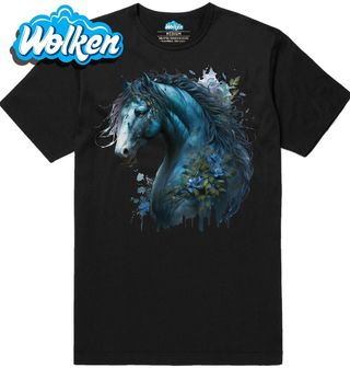 Pánské tričko Magický Modrý kůň s květinami.jpg